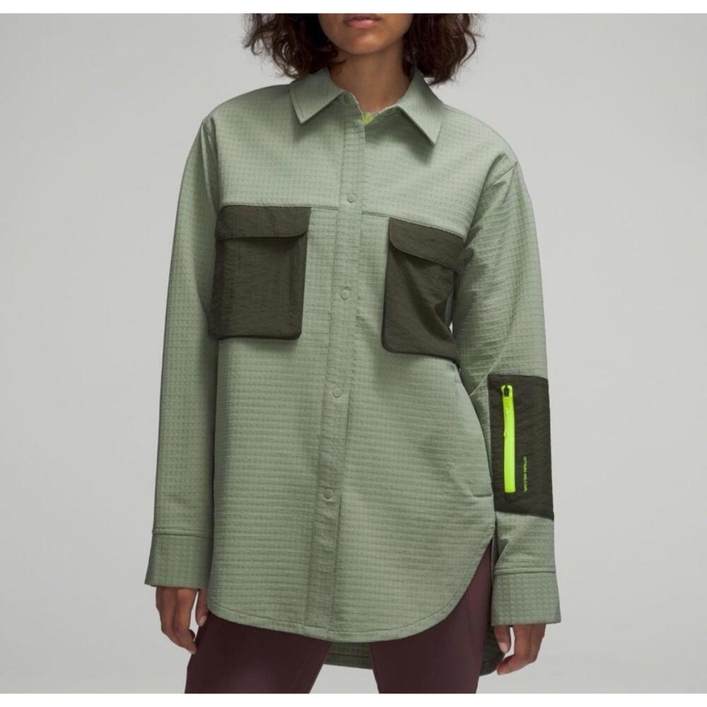 Lululemon Women’s Grid Fleece Hiking Overshirt In Laurel Green Medium Olive 2 - Picture 1 of 9